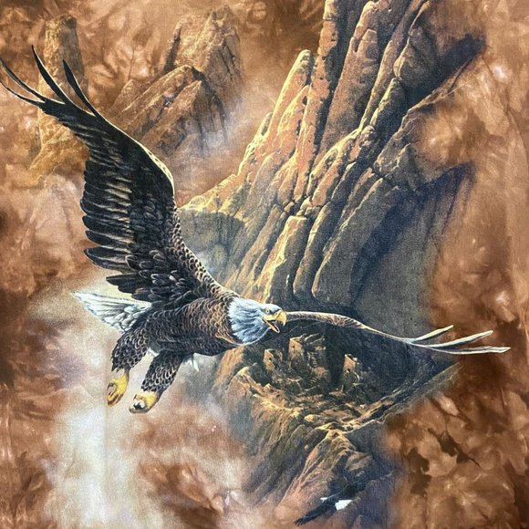 Vintage 1997 The Mountain Bald Eagle Graphic Shirt Men's Large Brown Tye-Die Tee - Picture 7 of 12